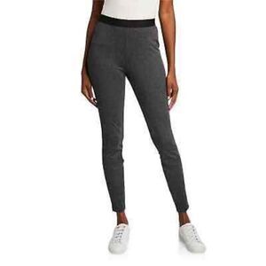 Eileen Fisher Large Herringbone Pull-on Dressy Tapered Stretch Pants Black White